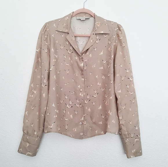 Stella McCartney Taupe 1989 Style Silk Seagull Blouse 44 - Picture 1 of 9
